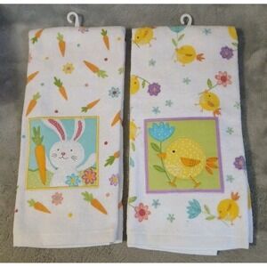 Blossom Blooms Easter Kitchen Hand Towels Bunny Chick Embroidered Spring Floral